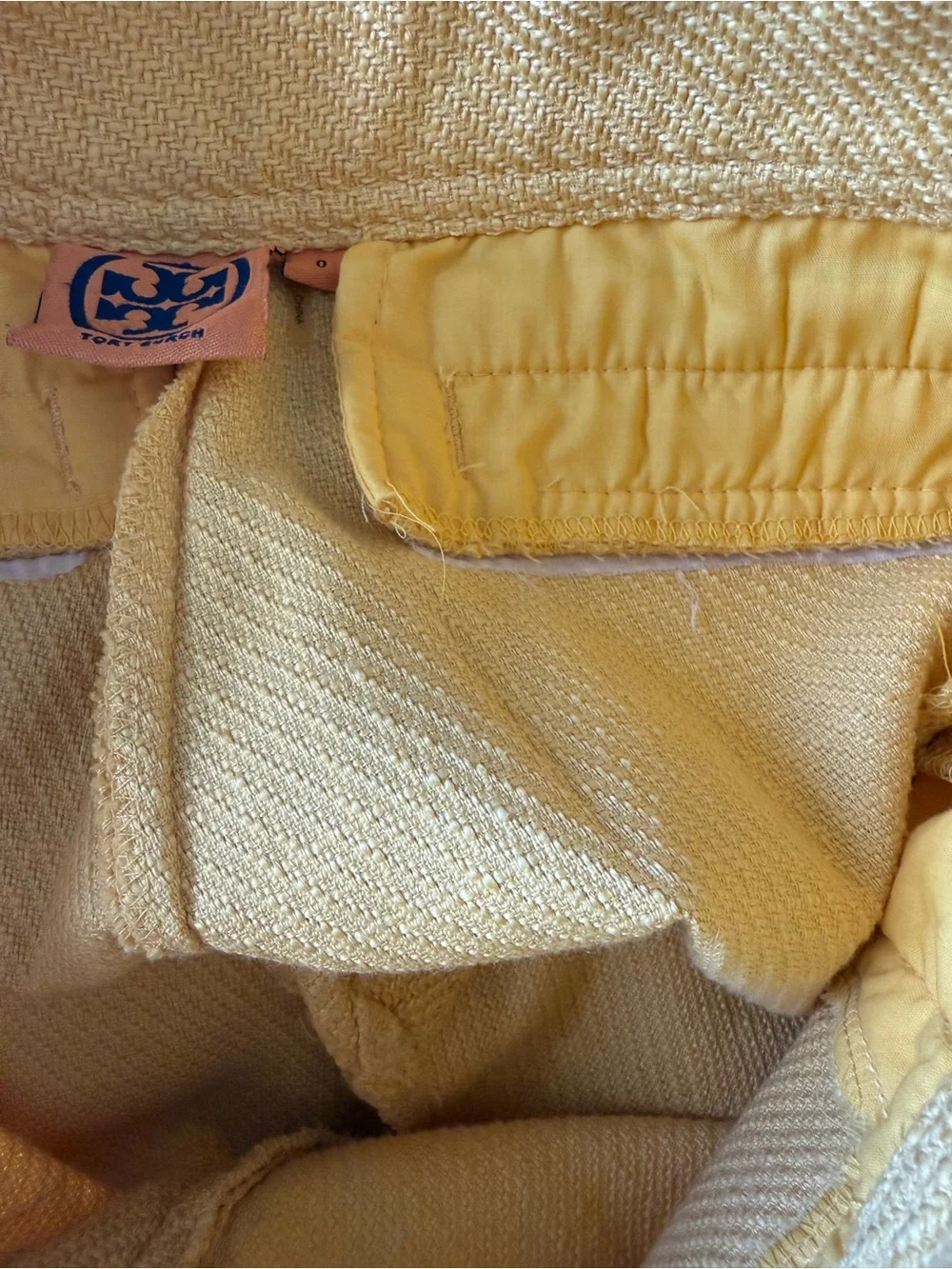 Tory Burch Mustard Yellow Textured Ankle Crop Pants Size 0 Career